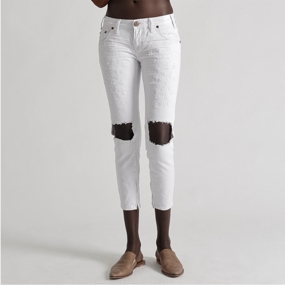 Revolve One Teaspoon Freebirds Skinny Jeans White Distressed Denim Ankle Zip - Picture 10 of 11